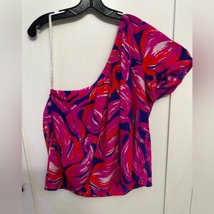 Vibrant Lilly Pulitzer Pink and Blue One-Shoulder Top